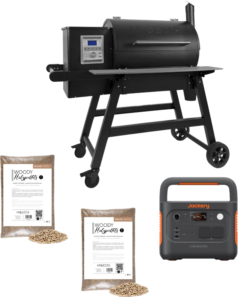 moesta-jackery-pro-bundle-1000-grey.jpg Moesta Pelletgrill Sheriff 2.0 mit Ablagebrett grau + tragbare Powerstation – Bild 1